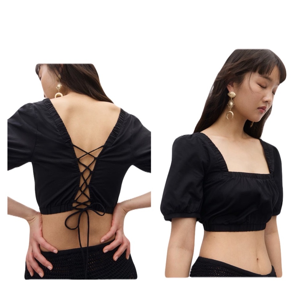 H&M Cropped Lace Up Top Boho Medium